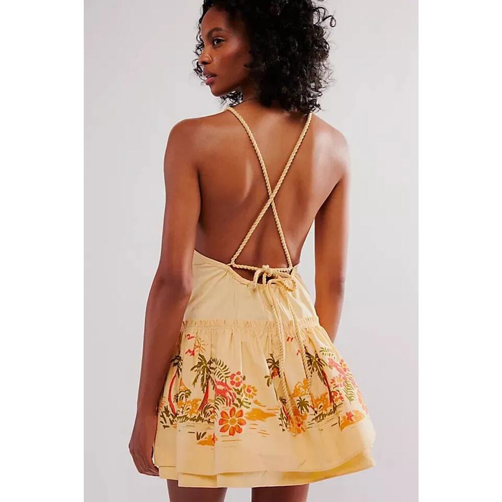 NWT FREE PEOPLE Deserted Island Poplin Mini Dress $128 LARGE Apricot Combo - Picture 3 of 5